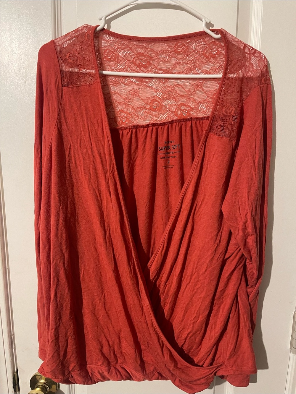 torrid Coral Lace Yoke Surplice Blouse